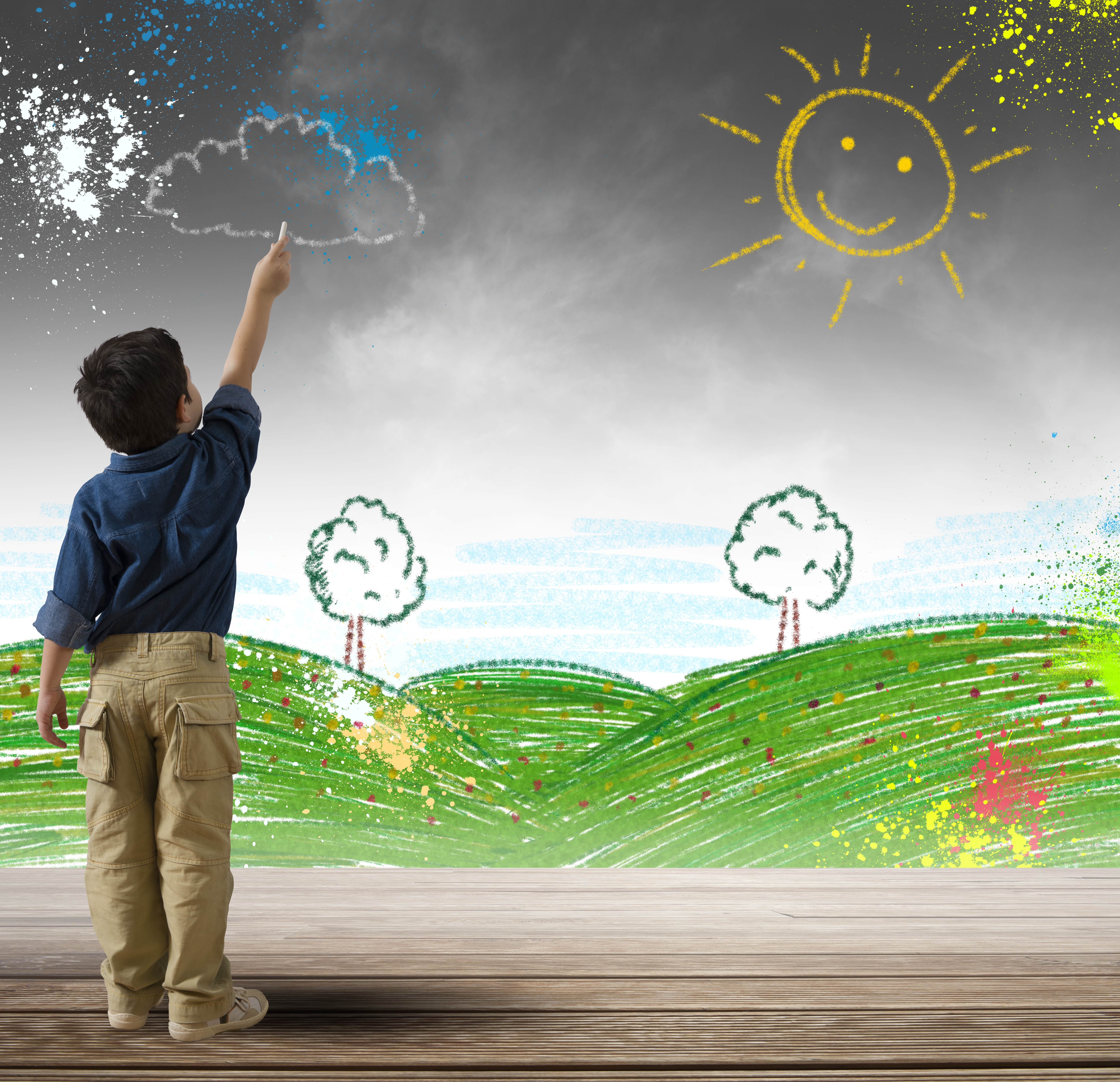 pensamiento temporal La imagen muestra a un niño dibujando un paisaje