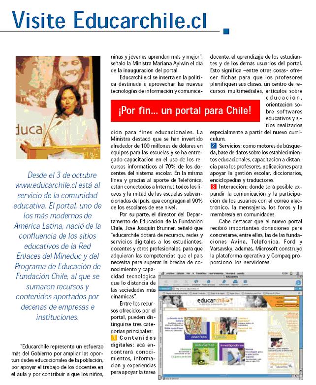Recorte de prensa sobre la inauguración de Educarchile