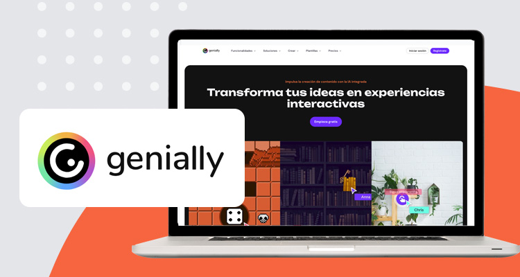Logotipo de herramienta digital Genially y pantallazo de su sitio web