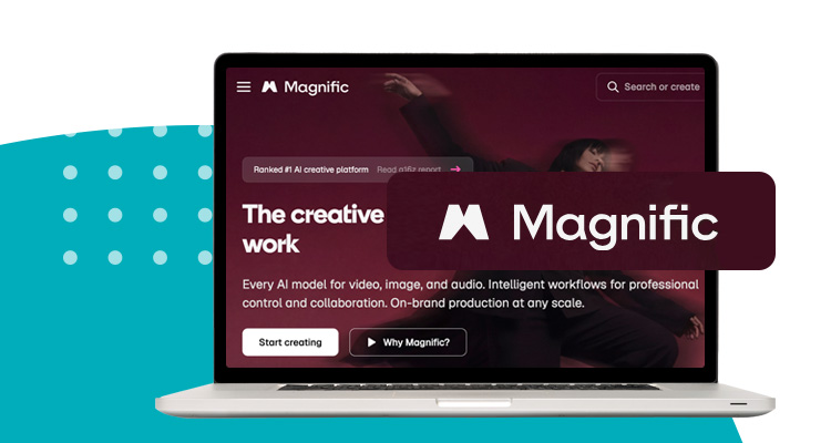 Logotipo de herramienta digital Magnific y pantallazo de su sitio web