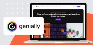 Logotipo de herramienta digital Genially y pantallazo de su sitio web