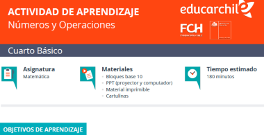 Actividades de aprendizaje | Números y Operaciones | 4° básico