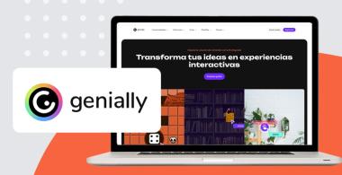 Logotipo de herramienta digital Genially y pantallazo de su sitio web
