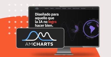 Logotipo de herramienta digital AMCHARTS y pantallazo de su sitio web
